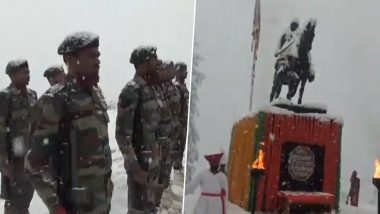 Chhatrapati Shivaji Maharaj Jayanti 2024: Indian Army Jawans Celebrate Shiv Jayanti at LoC in Kupwara in Sub-Zero Temperature (Watch Video)