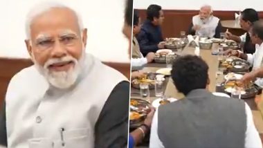 PM Narendra Modi Eats Lunch with MPs at Parliament Canteen (Watch Video)