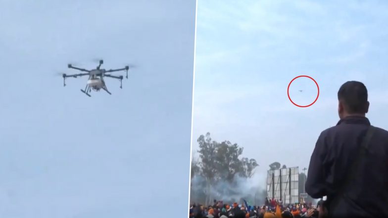 Farmers Protest: Police Use Tear Gas Drones at the Haryana-Punjab Shambhu Border To Disperse Crowd (Watch Video)