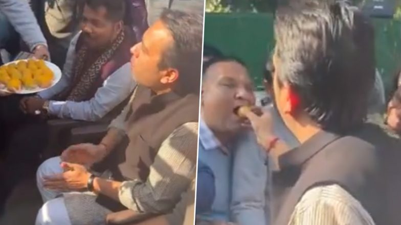 Bharat Ratna to Chaudhary Charan Singh: RLD Chief Jayant Chaudhary Distributes Sweets as Centre Announces Bharat Ratna for His Grandfather and Former PM (Watch Video)