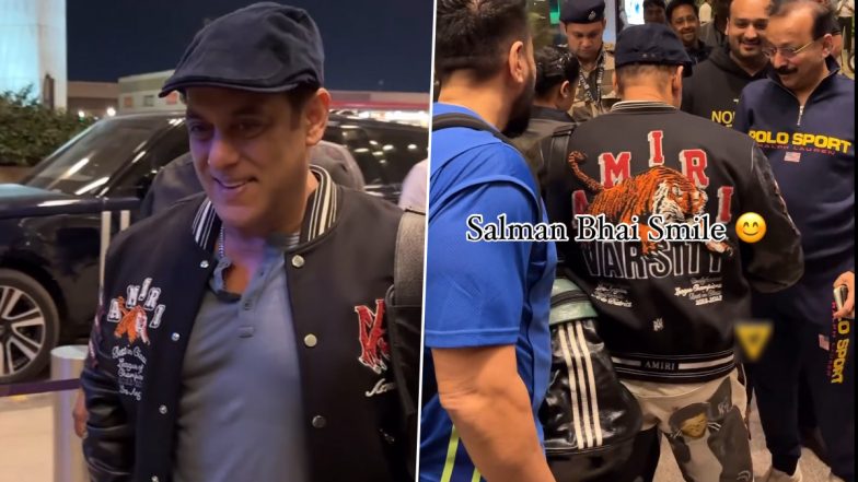 Salman Khan Makes Fashion Statement With Unique Airport Look, Wears Pants With His Self-Portrait on Back (Watch Video)