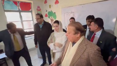 Pakistan General Elections 2024: Nawaz Sharif Casts Vote at Polling Station in Lahore (Watch Video)