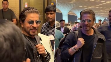 Shah Rukh Khan Spotted at Mumbai Airport, Delights Fans With Handshake (Watch Video)