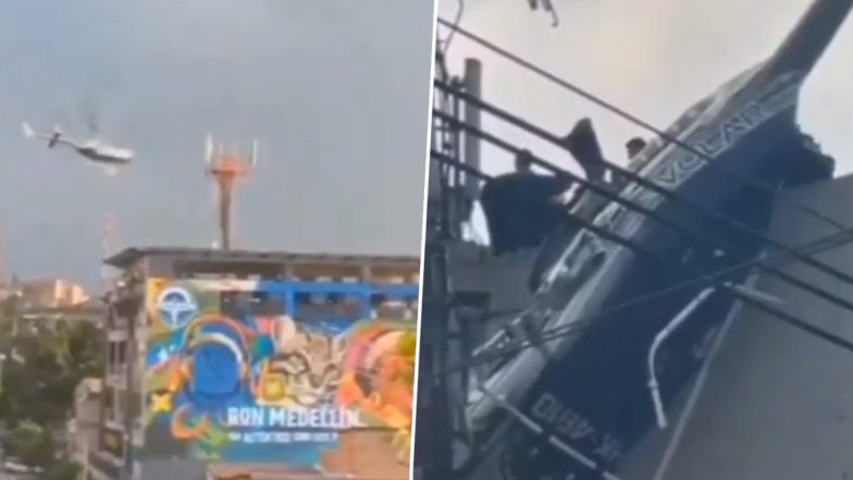 Helicopter Crash in Colombia: Chopper Crashes Into Building Moments After Taking Off in Medellin, No Casualties (Watch Video)