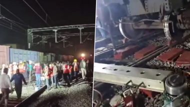 Andhra Pradesh Train Derailment Video: Four Wagons of Goods Train Derails at Rayanapadu Near Vijayawada Railway Station, No Casualties Reported