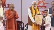 PM Narendra Modi Distributes Prizes to Sansad Pratiyogita Winners in Varanasi, Launches Books on Kashi (Watch Video)