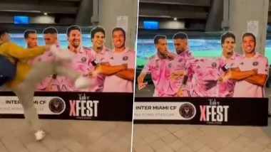 Angry Fan Kicks Lionel Messi’s Cut-Out, Damages it After Inter Miami Star Didn’t Feature in Football Friendly Match in Hong Kong, Video Goes Viral