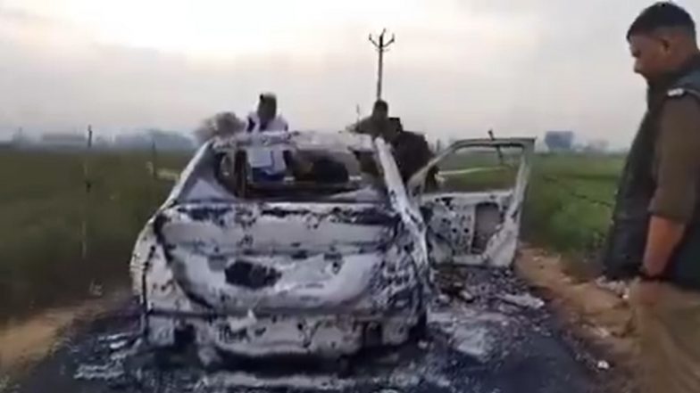 Uttar Pradesh Shocker: Panic Engulfs After Burnt Body Found in Car Near Mathura Farm, Disturbing Video Surfaces