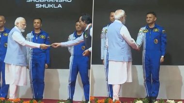 Narendra Modi First Prime Minister To Visit ISRO’s Vikram Sarabhai Space Centre in Four Decades, Meets Gaganyaan Astronauts (Watch Video)