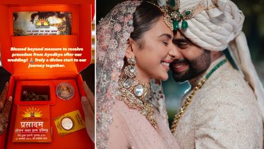 Rakul Preet Singh-Jackky Bhagnani Receive ‘Prasadam’ From Ayodhya Ram Mandir, Actress Says ‘Truly a Divine Start to Our Journey’ (View Pic)