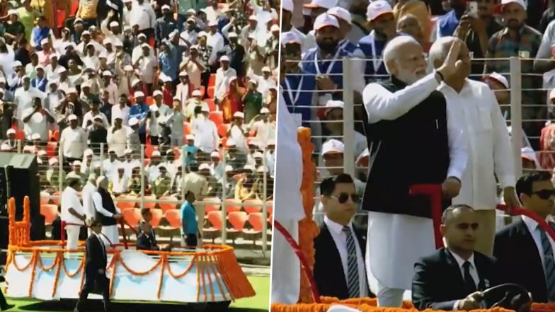 PM Modi in Ahmedabad: Prime Minister Narendra Modi Attends Golden Jubilee Celebrations of Gujarat Cooperative Milk Marketing Federation (Watch Videos)