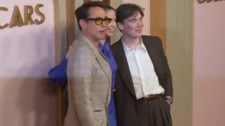 Oppenheimer Trio  Robert Downey Jr, Emily Blunt, and Cillian Murphy Pose Together at 2024 Oscars Luncheon (Watch Video)