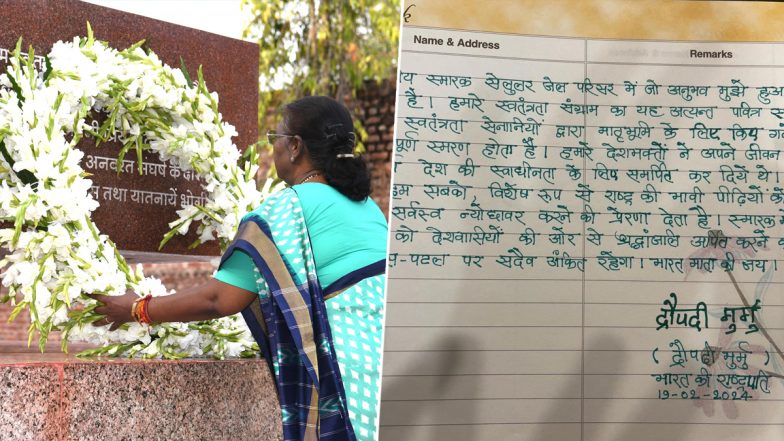 President Droupadi Murmu Visits Cellular Jail in Port Blair, Lays Wreath at Martyr’s Column (See Pics)