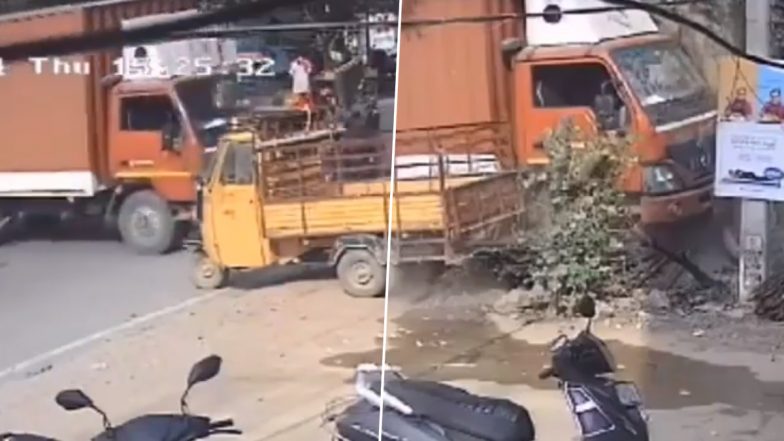 Telangana: Delivery Lorry Runs Over 8-Year-Old Boy Walking on Roadside With Mother in Hyderabad, Tragic Video Surfaces