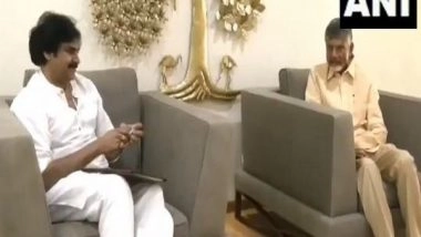 India News | Andhra: Pawan Kalyan Meets TDP Chief Chandrababu Naidu at His Residence in Amaravathi