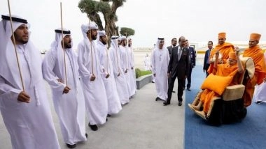 World News | Spiritual Leader Mahant Swami Maharaj Arrives in Abu Dhabi for BAPS Hindu Temple Inauguration