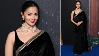 Alia Bhatt Serves Classic Glamour in a Black Saree and Pearl Jewels at Poacher London Premiere (View Pics)