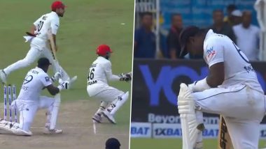 Angelo Mathews Dismissed Hit-Wicket After Smashing Stumps While Playing A Shot During SL vs AFG One-Off Test 2024 (Watch Video)