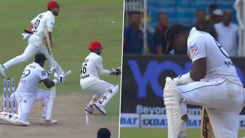 Angelo Mathews Dismissed Hit-Wicket After Smashing Stumps While Playing A Shot During SL vs AFG One-Off Test 2024 (Watch Video)