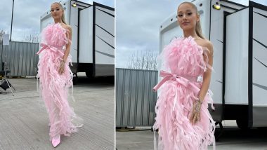 Ariana Grande’s Gorgeous Floor-Length Pink Fringe Gown Steals the Spotlight, See Pics