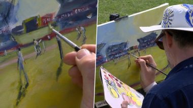Artist Andy Brown in Stadium Paints Picture of Live Action During IND vs ENG 4th Test 2024 in Ranchi, Video Goes Viral