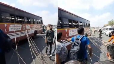 Gujarat Road Accident: Eight Injured After Bus Rams Into Rickshaw Loaded With Iron Rods in Banaskantha (Watch Video)