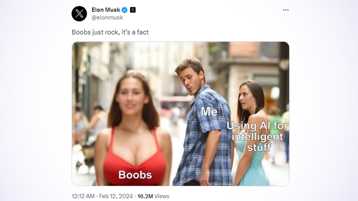 Elon Musk on X: Boobs just rock, it's a fact