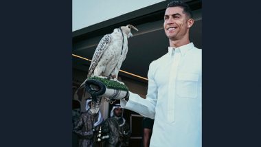 Cristiano Ronaldo Wears Traditional Dress to Celebrate Saudi Foundation Day, Poses With Falcon (Watch Video)