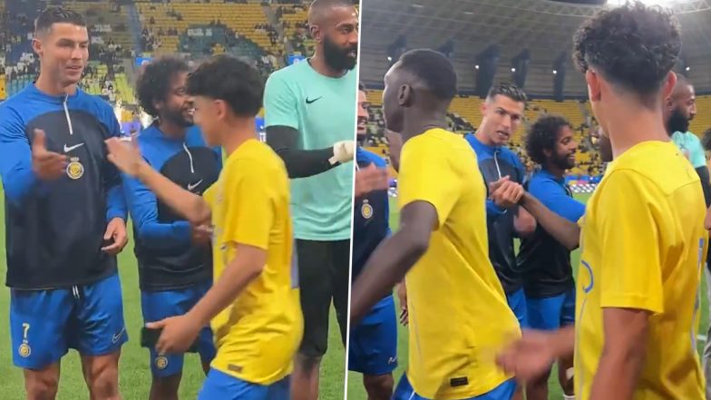 Present Meets Future! Cristiano Ronaldo and Al-Nassr Stars Congratulate Cristiano Jr and His Teammates for Winning Saudi U13 Premier League (Watch Video)