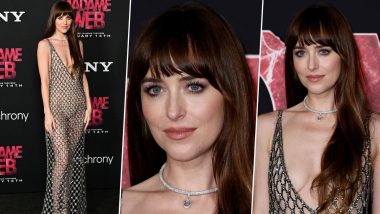 Dakota Johnson Attends World Premiere of ‘Madame Web’ in a Daring Webbed Dress, Inspired by the Character (View Pics)
