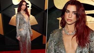 Grammy Awards 2024: Dua Lipa Shimmers on the Red Carpet in a Metallic Silver Courrèges Dress, View Pics of the Stunning Singer