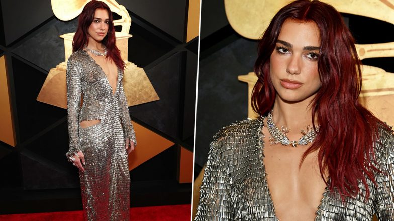 Grammy Awards 2024: Dua Lipa Shimmers on the Red Carpet in a Metallic Silver Courrèges Dress, View Pics of the Stunning Singer