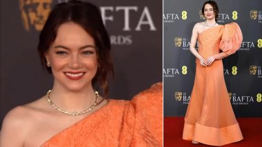 Emma Stone Is Peach Perfect in Custom Gown by Louis Vuitton at the BAFTA Film Awards 2024 (View Pics and Videos)