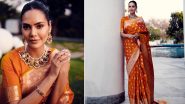 Esha Gupta Dazzles in a Stunning Mango Orange Silk Saree for the Chitra Bharti Film Festival 2024 (View Pics)