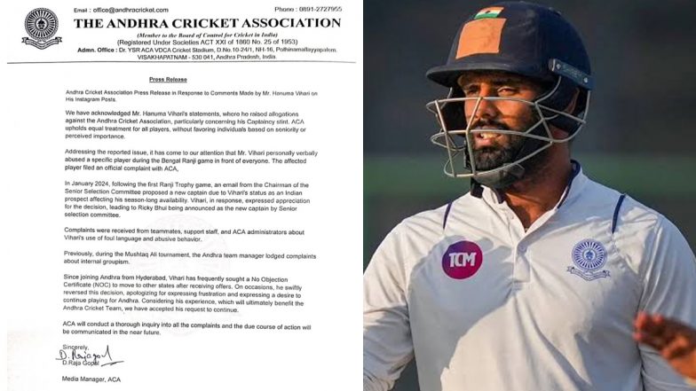 Andhra Cricket Association Issues Statement After Allegations Of Political Influence From Hanuma Vihari, Promises to Conduct Inquiry