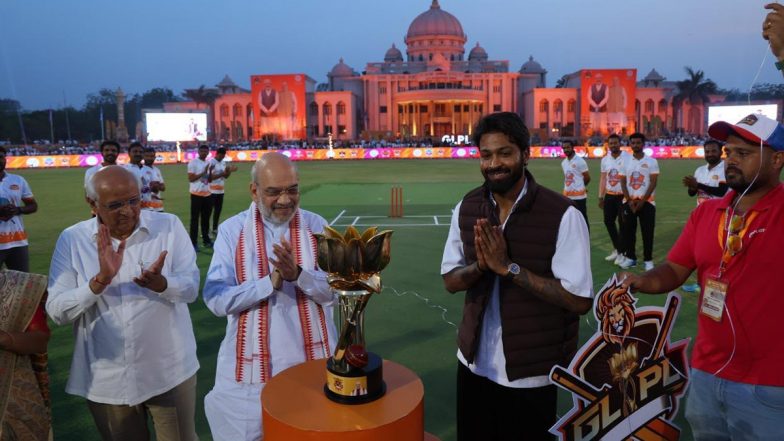 Hardik Pandya Meets Home Minister Amit Shah During Inauguration of Gandhinagar Lok Sabha Premier League (See Pic)