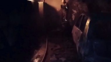 Lucknow Fire Video: Blaze Erupts on Ground Floor of a Residence in Raja Bazaar, Firefighting Operations Underway