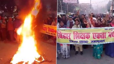 Bihar: Teachers Stage Protest in Jehanabad After State Education Department Announces Mandatory Competency Test For Contractual Teachers (Watch Video)