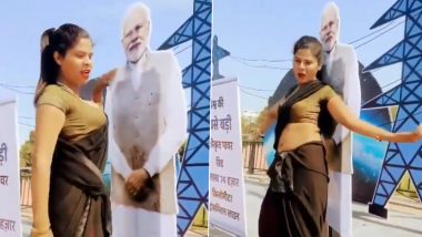 Instagram Reels Craze: Woman Performs ‘Vulgar’ Dance Moves With PM Narendra Modi’s Cutout at Selfie Point, Video Goes Viral