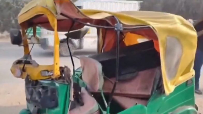 Faridabad Road Accident Video: One Dead, Five Others Injured After Speeding Dumper Collides With Auto in Soldier Colony