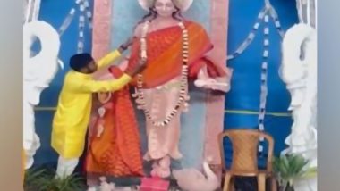 Tripura: 'Vulgar' Saraswati Idol at Government College of Art and Craft in Lichubagan Sparks Row; ABVP Stages Protest