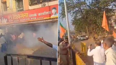 Maharashtra: Stones Pelted at Ex-MP Nilesh Rane’s Car in Ratnagiri as BJP, Uddhav Sena Workers Clash; Devendra Fadnavis Warns of Strict Action (Watch Video)