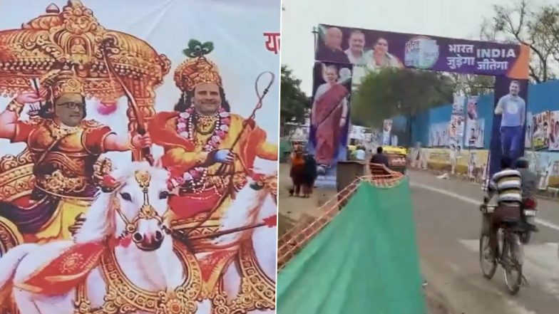 Rahul Gandhi Portrayed as ‘Lord Krishna’, Ajay Rai as ‘Arjun’ in Posters in UP Before Bharat Jodo Nyay Yatra Reaches Kanpur (Watch Video)