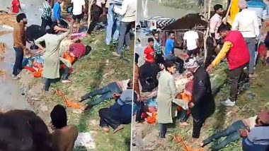 Uttar Pradesh Road Accident: 22 Passengers Dead, 10 Injured After Tractor Trolley Falls Into Pond in Kasganj; Disturbing Video Surfaces