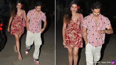 Rumoured Couple Ishaan Khatter and Chandni Bainz Twin in Red for Valentine’s Day Dinner Date (Watch Video)