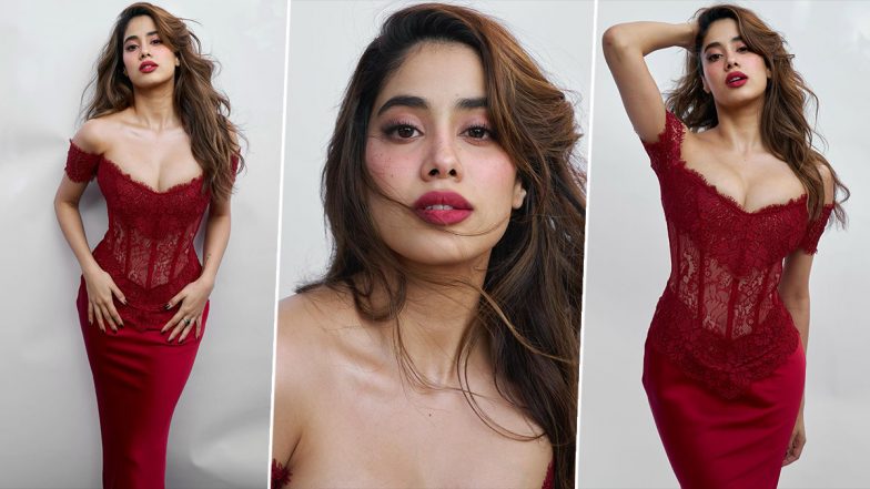 Janhvi Kapoor Inspires Valentine's Day Outfit with Romantic Red Satin and Lace Floor-Length Gown (View Pics)