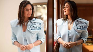 Kareena Kapoor Khan Serves Top-Notch Fashion in Powder Blue Rosette-Embellished Blazer Paired With Dress at Doha Event (See Pics)