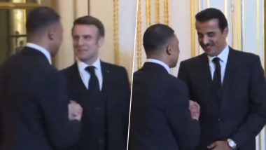 Kylian Mbappe Meets President of France Emmanuel Macron and Emir of Qatar Tamim Bin Hamad Al Thani Ahead of His Transfer Rumours to Real Madrid (Watch Video)