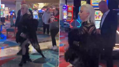 Lady Gaga Exudes Badgirl Vibes in Black Ensemble and High Boots Ahead of Super Bowl 2024 (Watch Video)