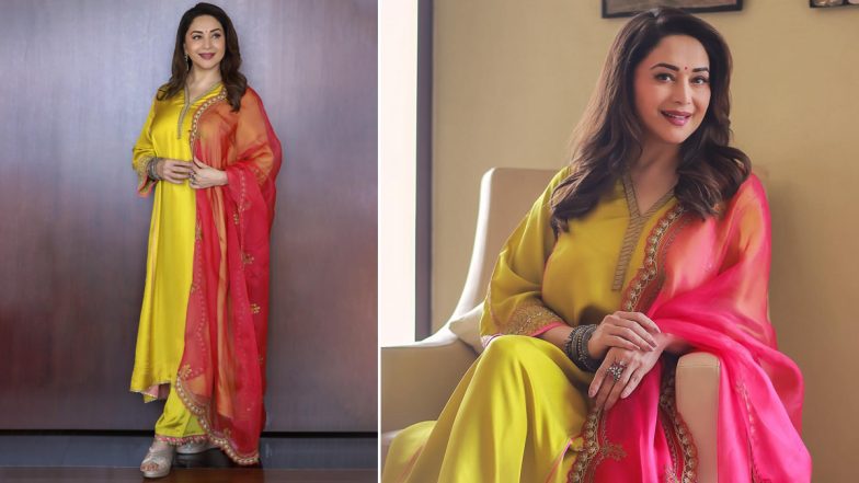 Madhuri Dixit in a Yellow Churidar and Pink Dupatta Is Setting the Bar High for Ethnic Spring and Summer Fashion Goals (View Pics)